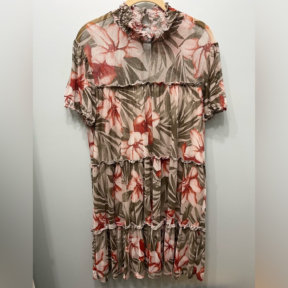 Kate & Lily size 14 tunic , green & orange floral print layered sheer top!